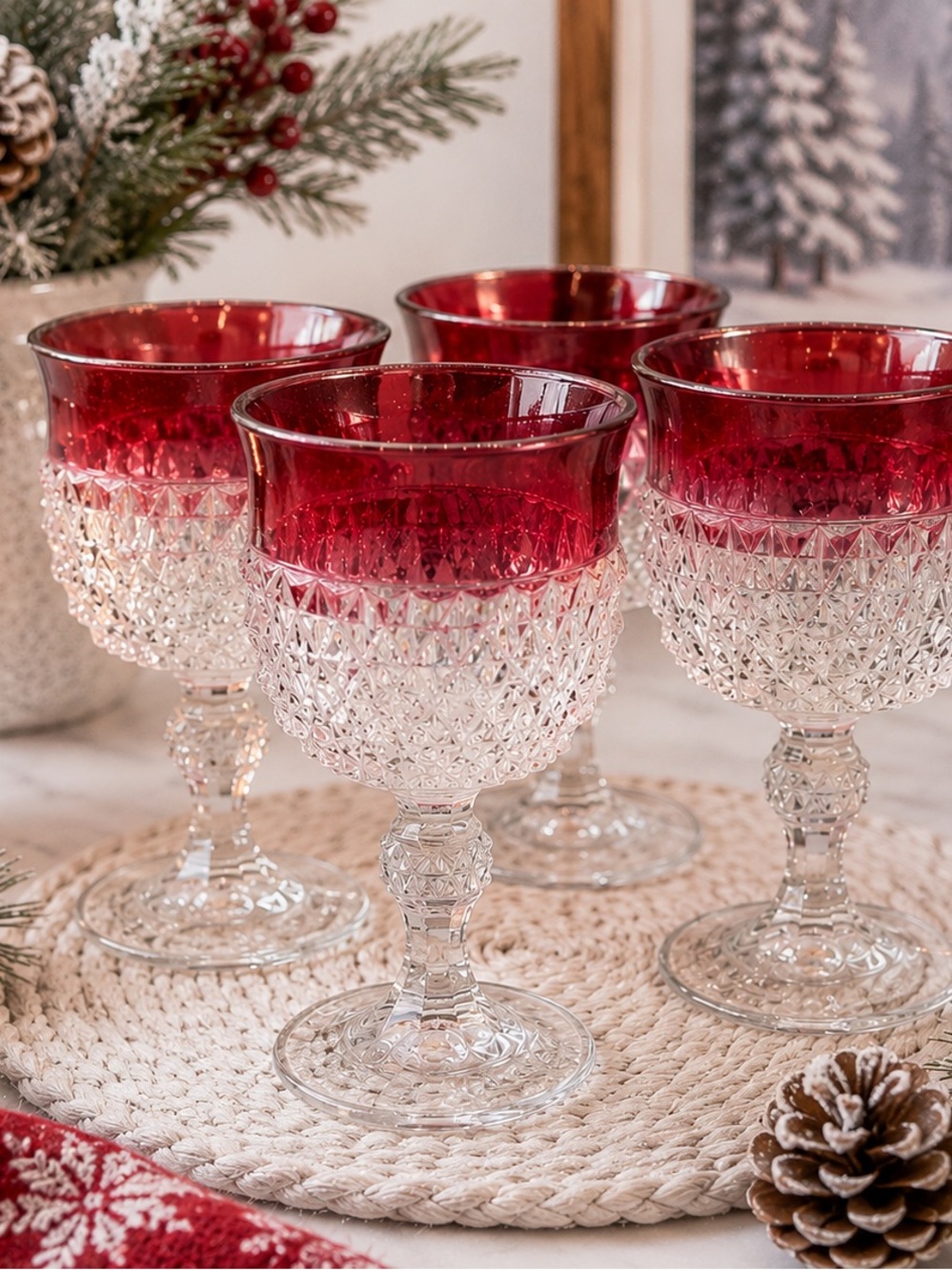 Vintage Indiana Glass Co. King's Crown Ruby Red Flashed Goblets